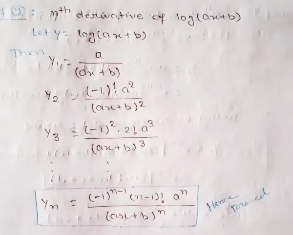 Find The Nth Derivative Of Y Log 1 X Math Homework Answers